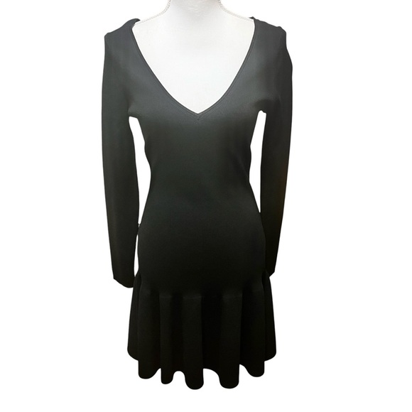 J.Crew Black Ruffle Hem Sweater Dress Long Sleeve Modern Minimalist Size M NWT - Picture 2 of 15